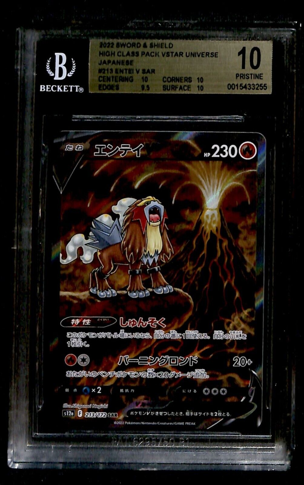 Entei V SAR Vstar Universe Japanese Beckett 10, 213/182 Pokemon Card.