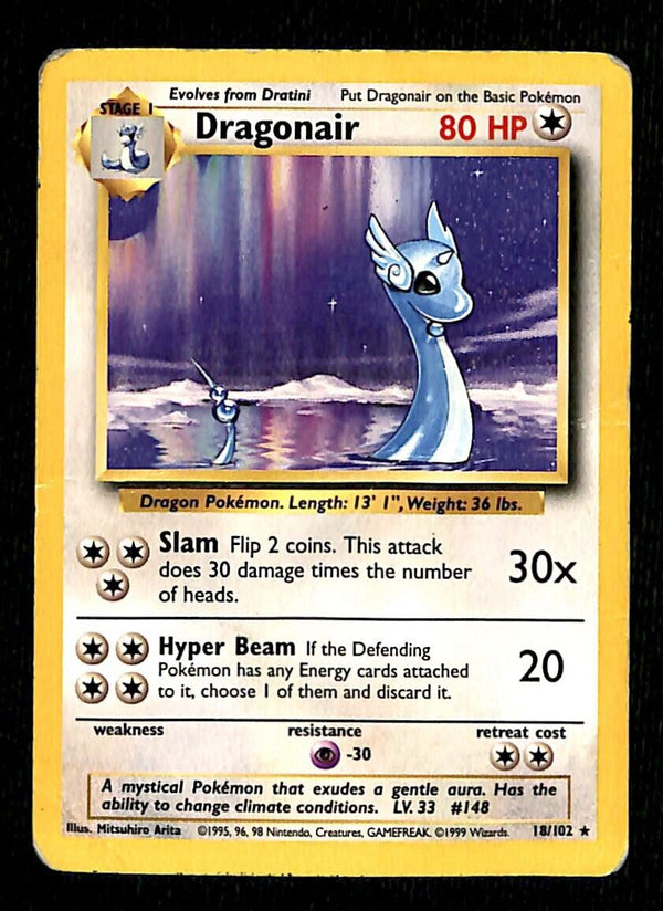 Dragonair Base Set 1999 Unlimited Print PLAYED, 18/102 Pokemon Card.