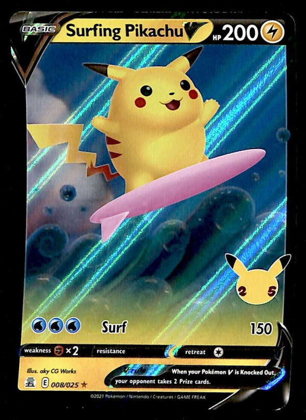 Surfing Pikachu Celebrations 25th Anniversary 008/025, NM Pokemon Card Surfing Pikachu Celebrations 25th Anniversary 008/025, NM Pokemon Card