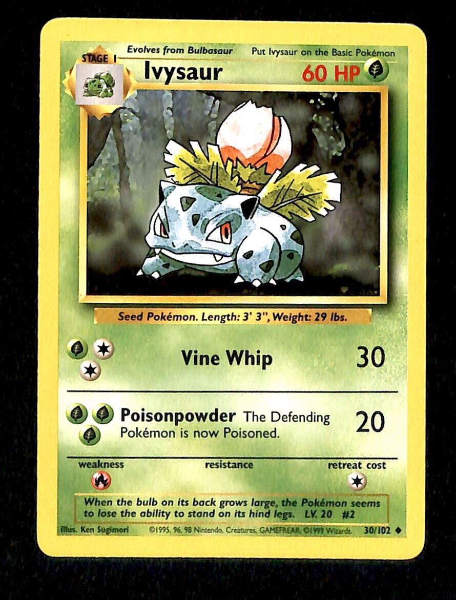 Ivysaur Base Set 1999 Unlimited Print NM, 30/102 Pokemon Card.