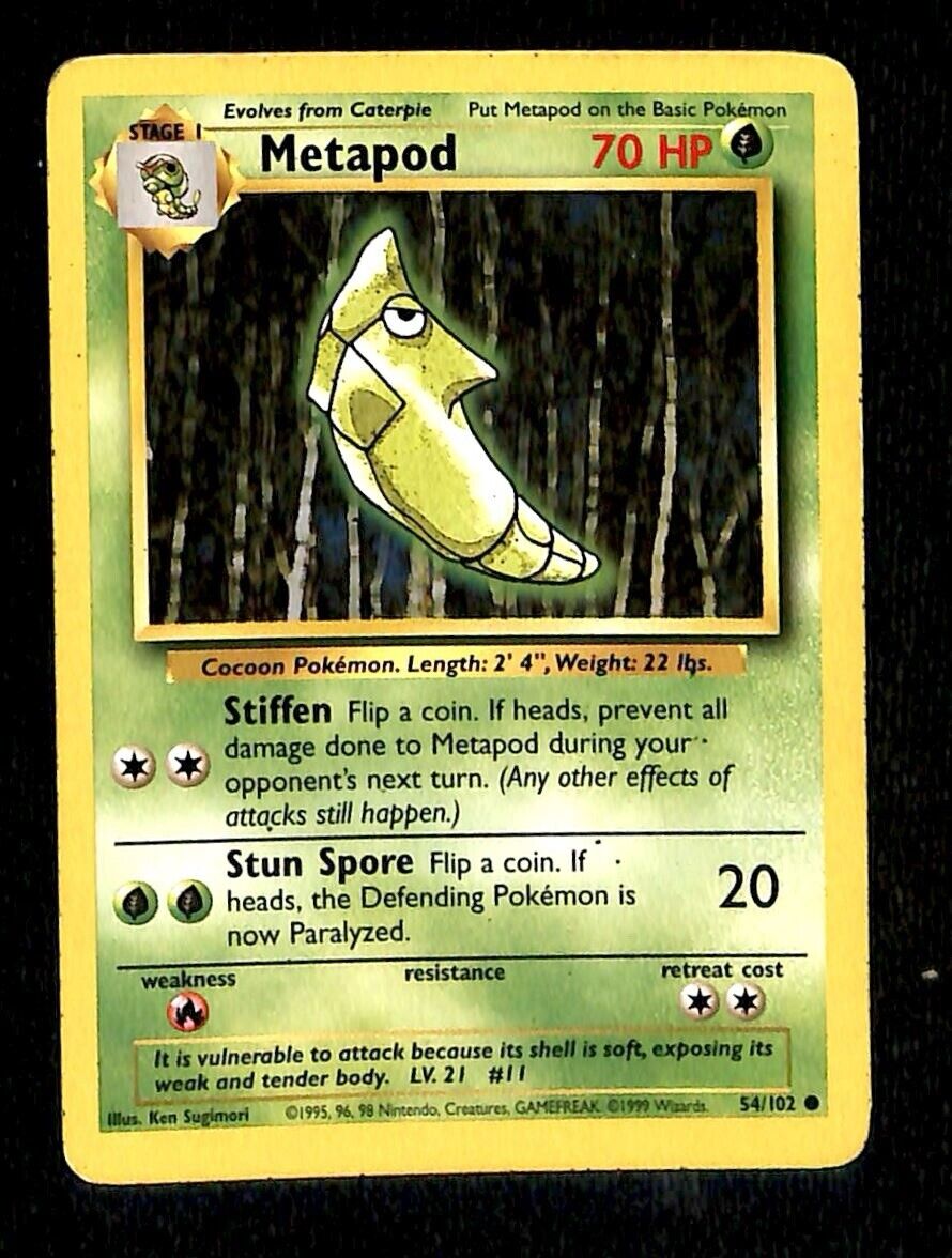 Metapod Base Set 1999 Unlimited Print VG, 54/102 Pokemon Card.