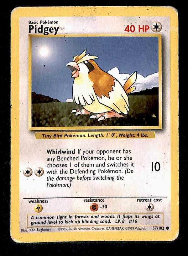 Pidgey Base Set 1999 Unlimited Print VG, 57/102 Pokemon Card.