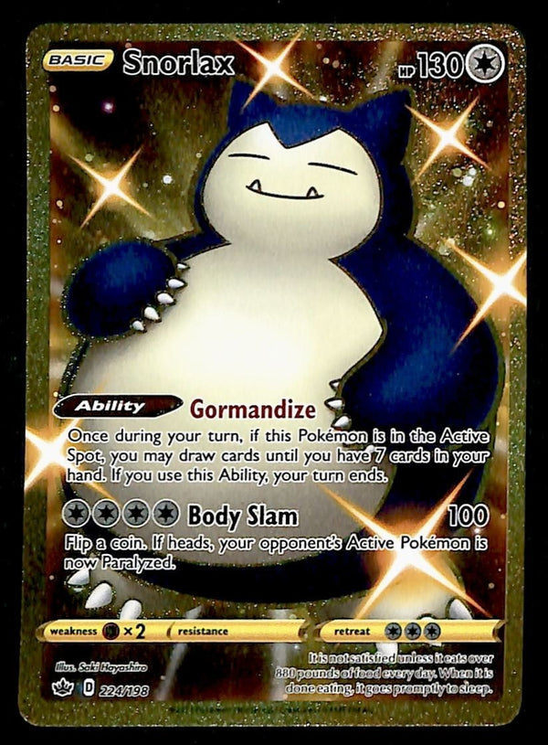 Snorlax Gold Card Chilling Reign 224/198, NM Pokemon Card