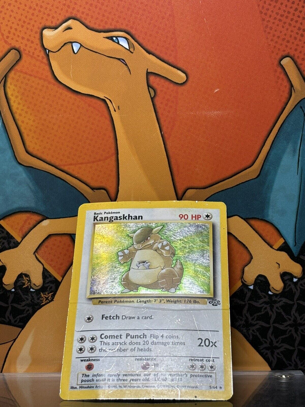 Kangaskhan Holo Jungle PLAYED, 5/64 Pokemon Card.