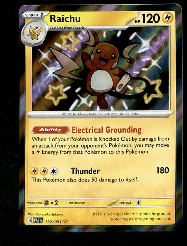 Shiny Raichu Paldean Fates 132/091, NM Pokemon Card
