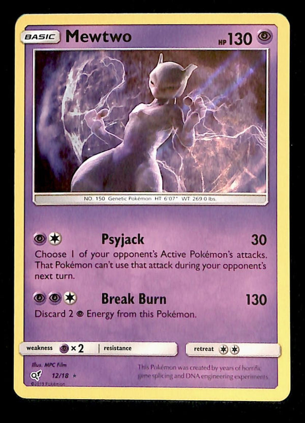 Mewtwo Holo Detective Pikachu NM, 12/18 Pokemon Card.