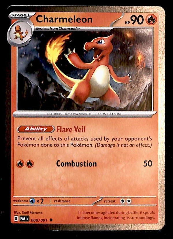 Charmeleon Cosmos Holo Rare Paldean Fates 008/091, NM Pokemon Card