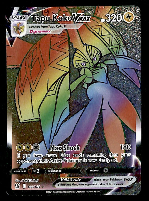 Tapu Koko Vmax Rainbow Rare Battle Styles 166/163, NM Pokemon Card