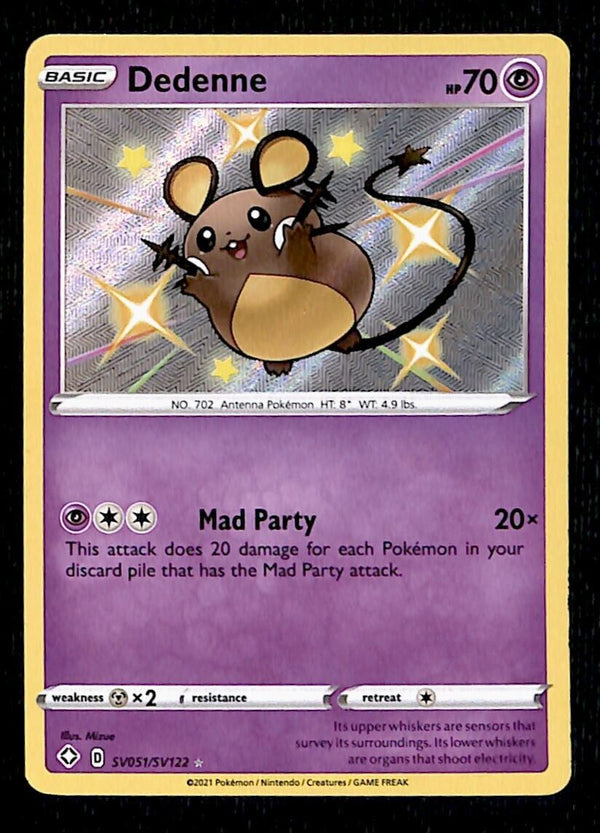 Shiny Dedenne Ultra Rare Shining Fates SV051/SV122, NM Pokemon Card Shiny Dedenne Ultra Rare Shining Fates SV051/SV122, NM Pokemon Card