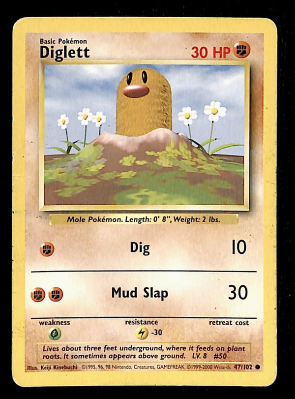 Diglett Base Set 1999-2000 4th Print VG, 47/102 Pokemon Card.