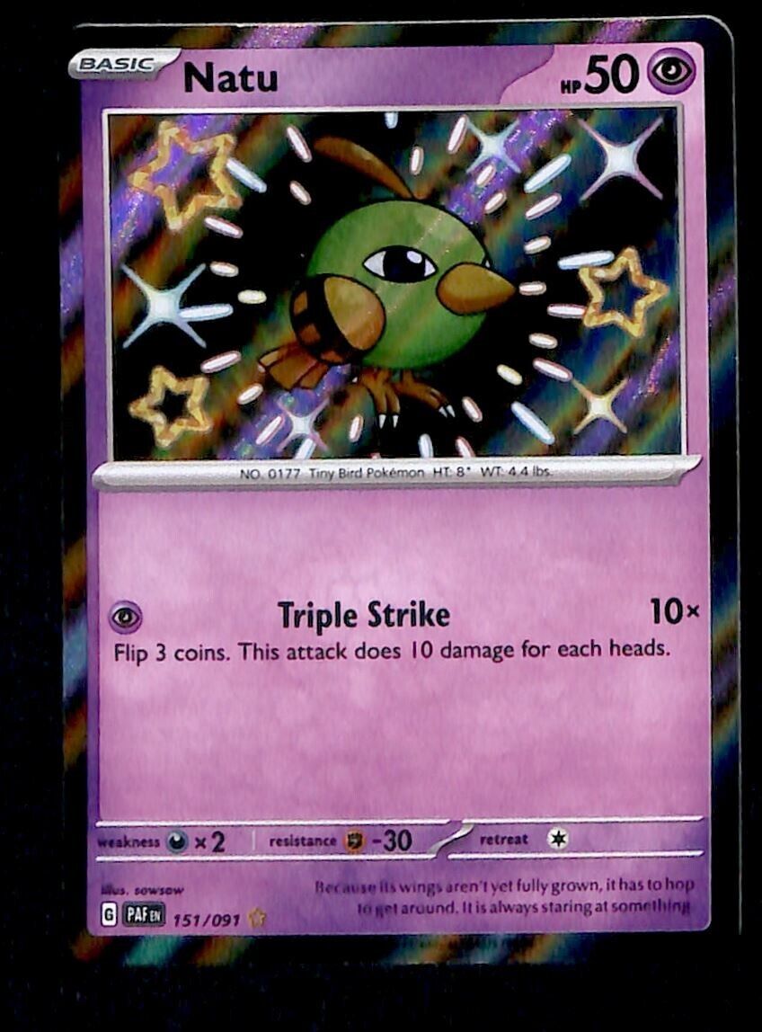 Shiny Natu Ultra Rare Paldean Fates 151/091, NM Pokemon Card