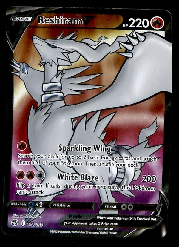 Reshiram V Full Art Silver Tempest 172/195, NM Pokemon Card