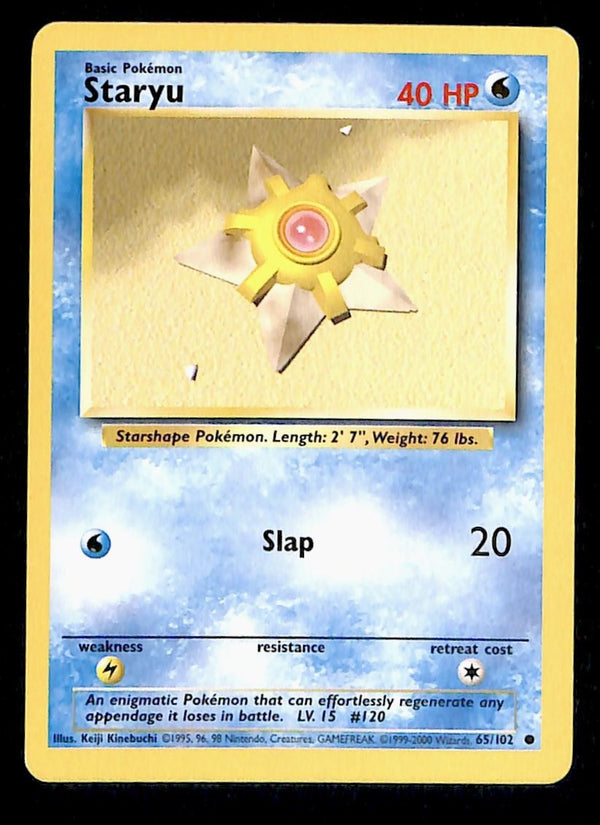 Staryu Base Set 1999-2000 4th Print LP, 65/102 Pokemon Card.