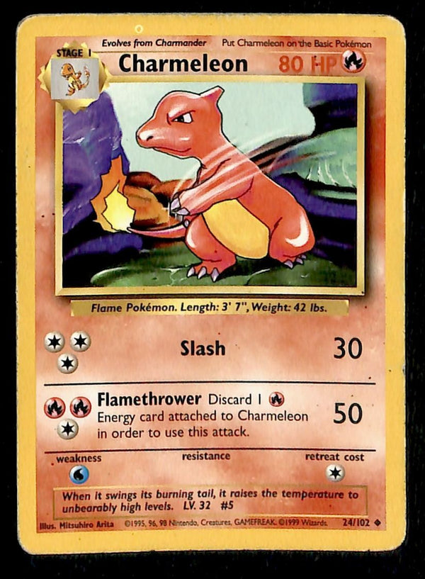 Charmeleon Base Set 1999 Unlimited Print VG, 24/102 Pokemon Card.
