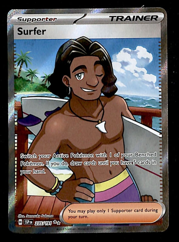Surfer Full Art Trainer Surging Sparks 235/191, NM Pokemon Card Surfer Full Art Trainer Surging Sparks 235/191, NM Pokemon Card