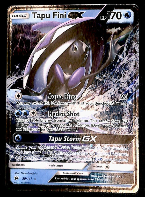 Tapu Fini GX Ultra Rare Burning Shadows 39/147, NM Pokemon Card