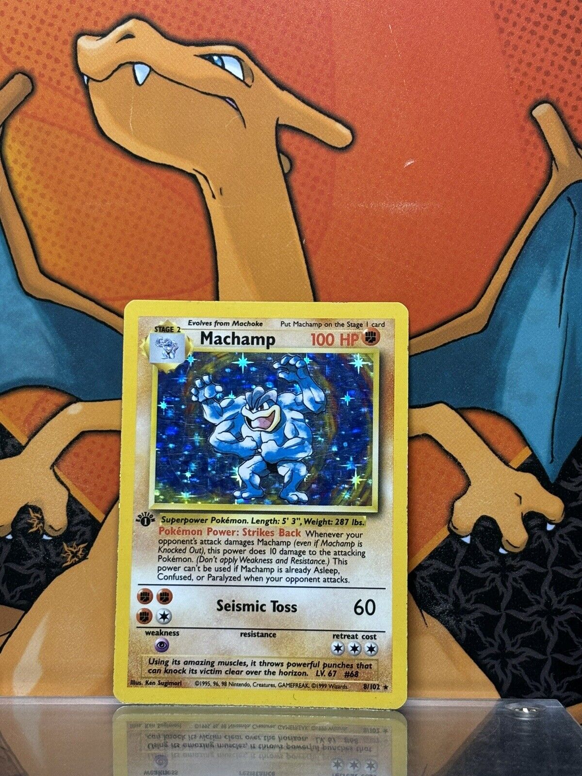 Machamp Holo Base Set 1999 Unlimited Print EX, 8/102 Pokemon Card.