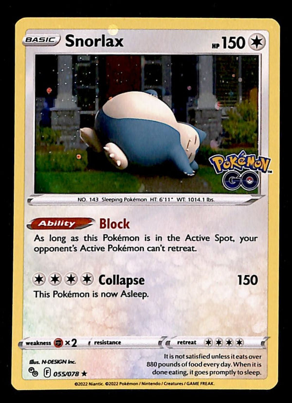 Snorlax Cosmos Holo Pokemon GO 055/078, NM Pokemon Card