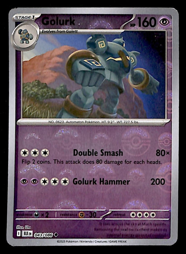 Golurk Pokeball Reverse Holo Black Bolt 043/086, NM Pokemon Card