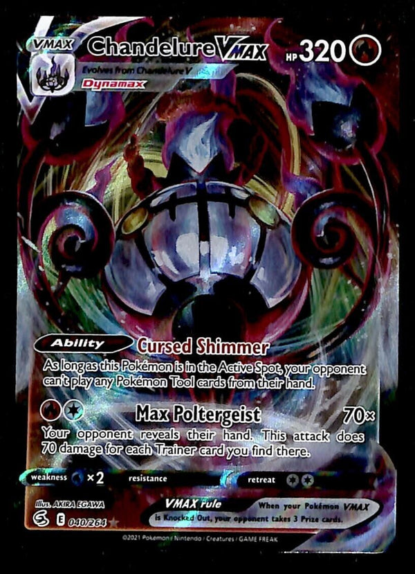 Chandelure VMax Fusion Strikes 040/264, NM Pokemon Card Chandelure VMax Fusion Strikes 040/264, NM Pokemon Card