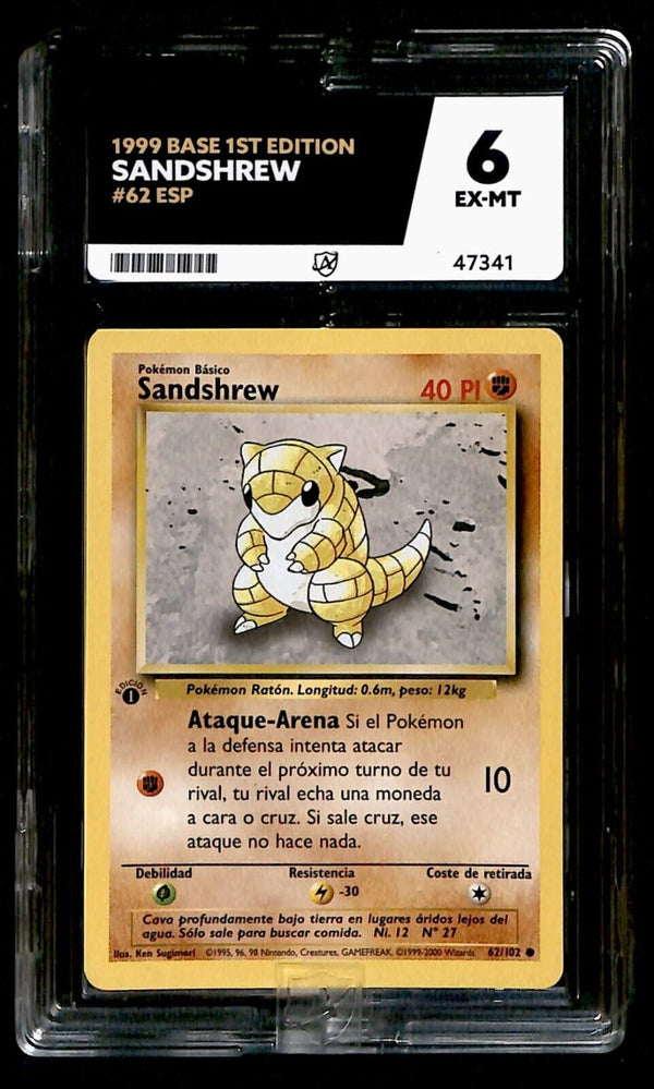 Sandshrew 1999 1st edition SPANISH Base Set ACE 6, 62/102 Pokemon Card.