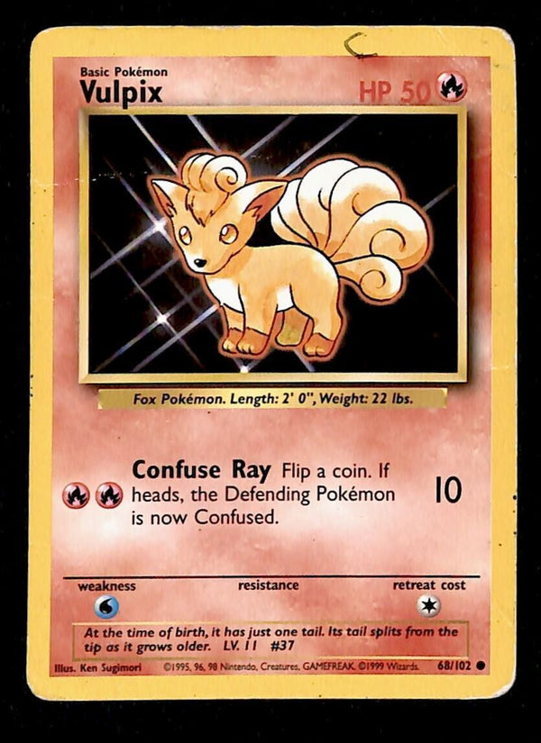 Vulpix Base Set 1999 Unlimited Print VG, 68/102 Pokemon Card.