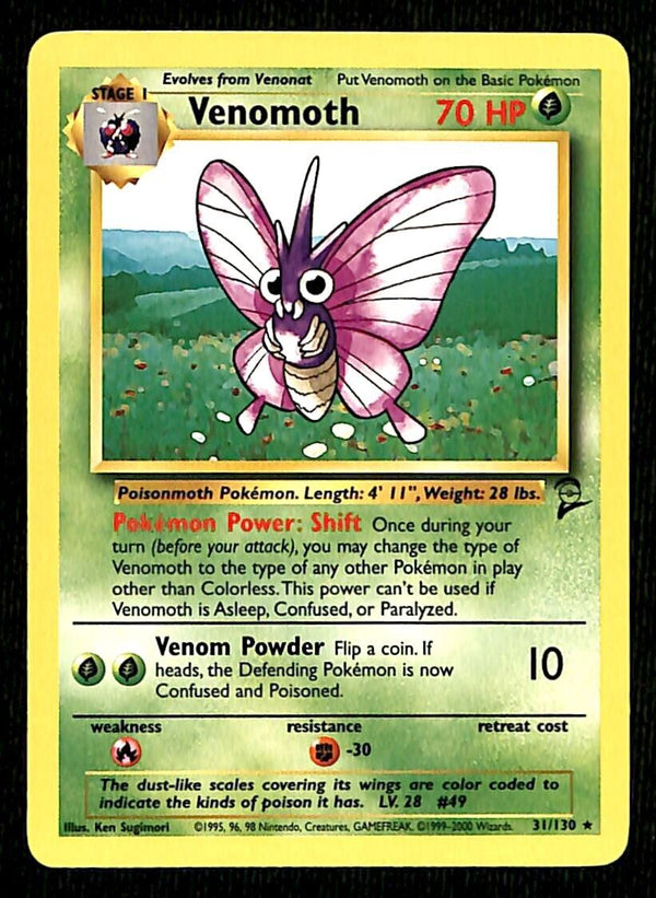 Venomoth Base Set 2 NM, 31/130 Pokemon Card Venomoth Base Set 2 NM, 31/130 Pokemon Card