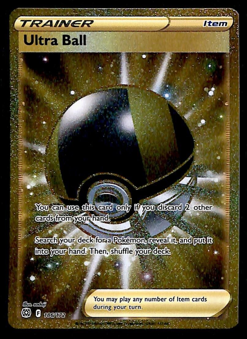 Ultra Ball Gold Card Ultra Rare Brilliant Stars 186/172, NM Pokemon Card