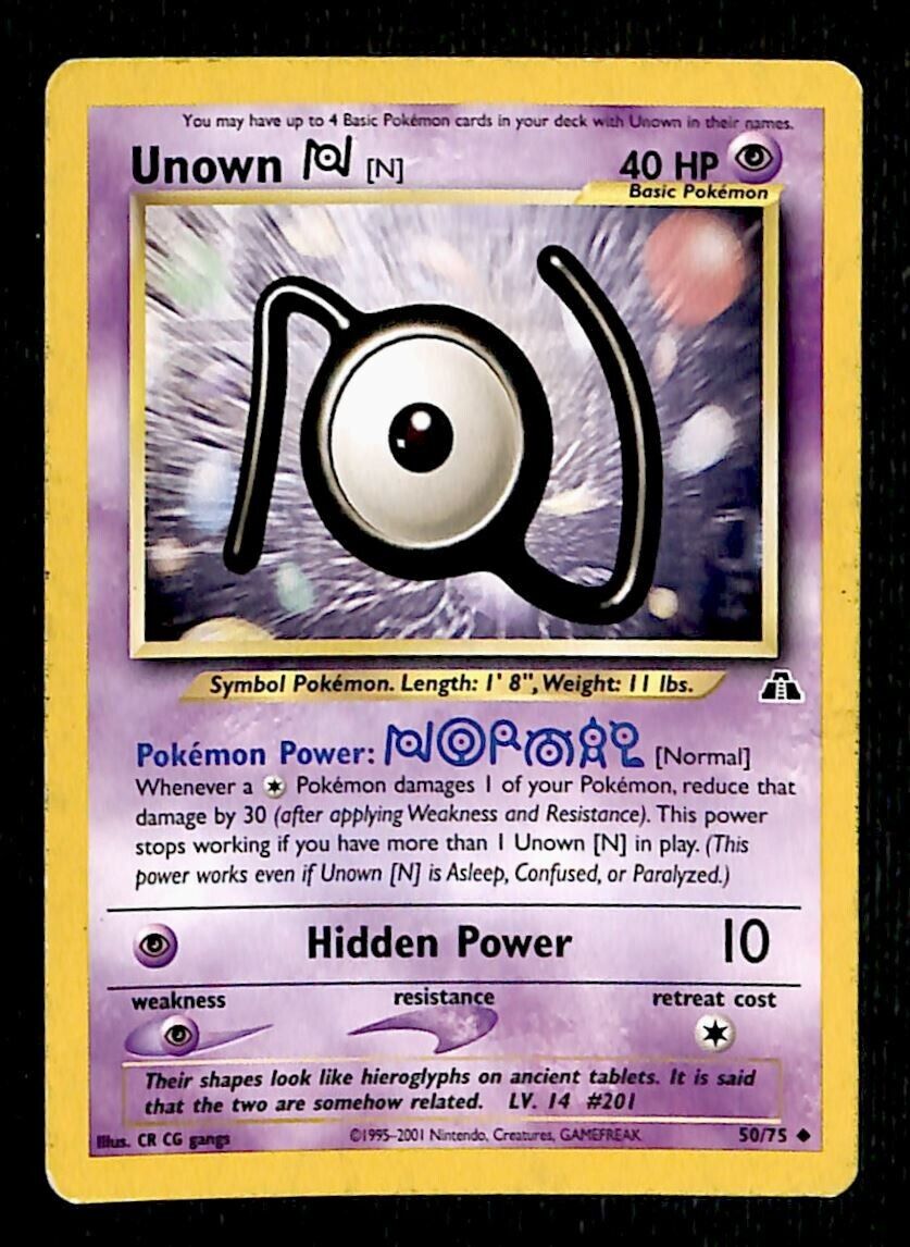 Unown [N] Neo Discovery VG, 50/75 Pokemon Card.