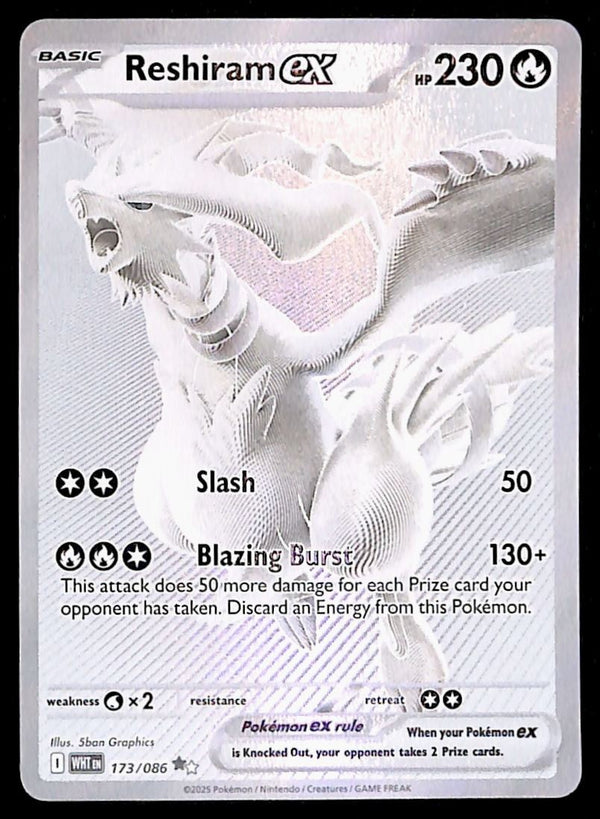 Reshiram ex Ultra Rare White Flare 173/086, NM Pokemon Card