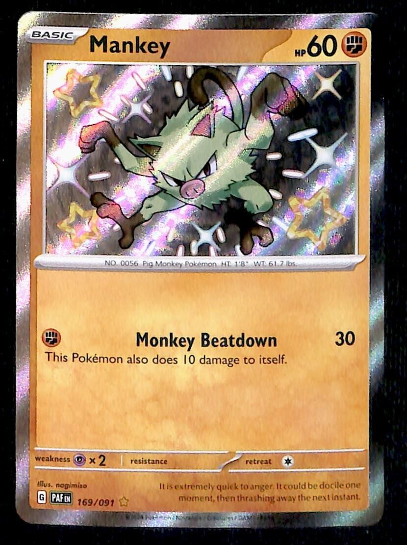 Shiny Mankey Ultra Rare Paldean Fates 169/091, NM Pokemon Card