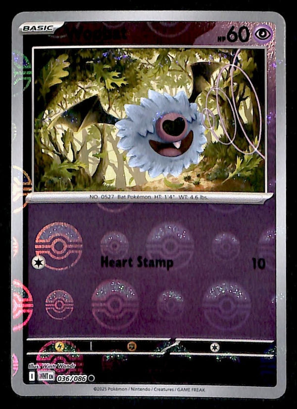 Woobat Pokeball White Flare 036/086, NM Pokemon Card