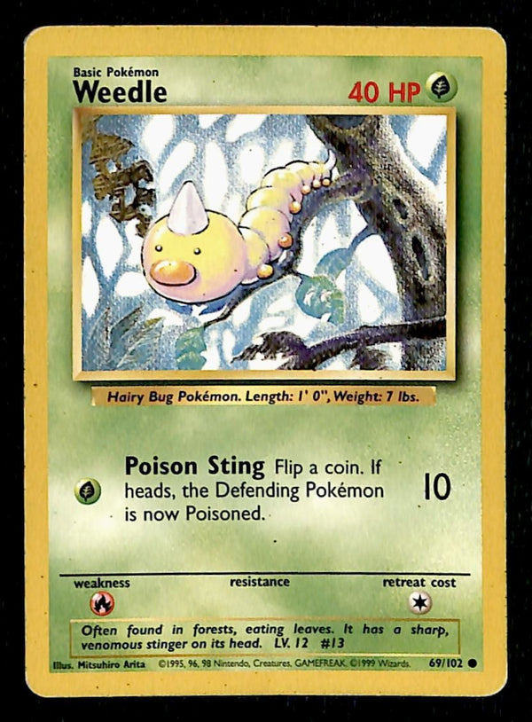 Weedle Base Set 1999 Unlimited Print VG, 69/102 Pokemon Card.