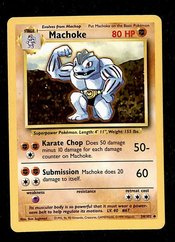 Machoke Base Set 1999 Unlimited Print NM, 34/102 Pokemon Card.