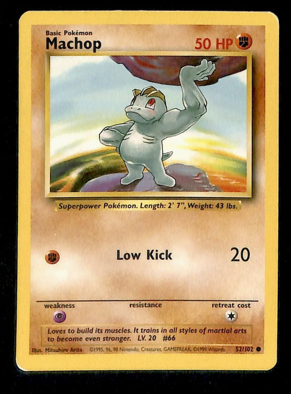 Machop Base Set 1999 Unlimited Print LP, 52/102 Pokemon Card.