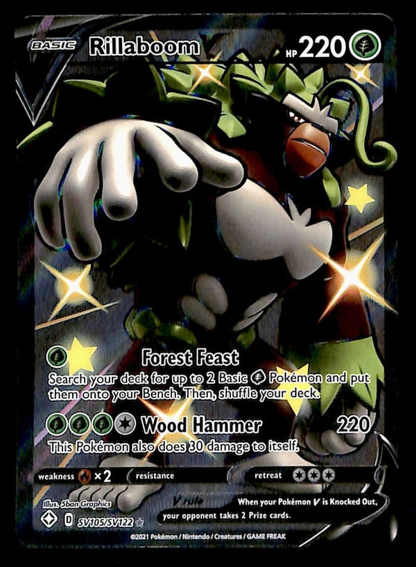 Shiny Rillaboom V Full Art Shining Fates SV105/SV122, NM Pokemon Card