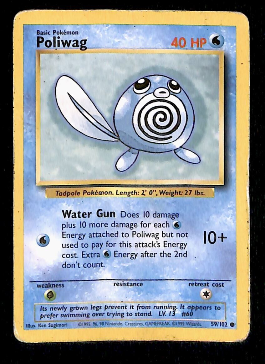 Poliwag Base Set 1999 Unlimited Print VG, 59/102 Pokemon Card.