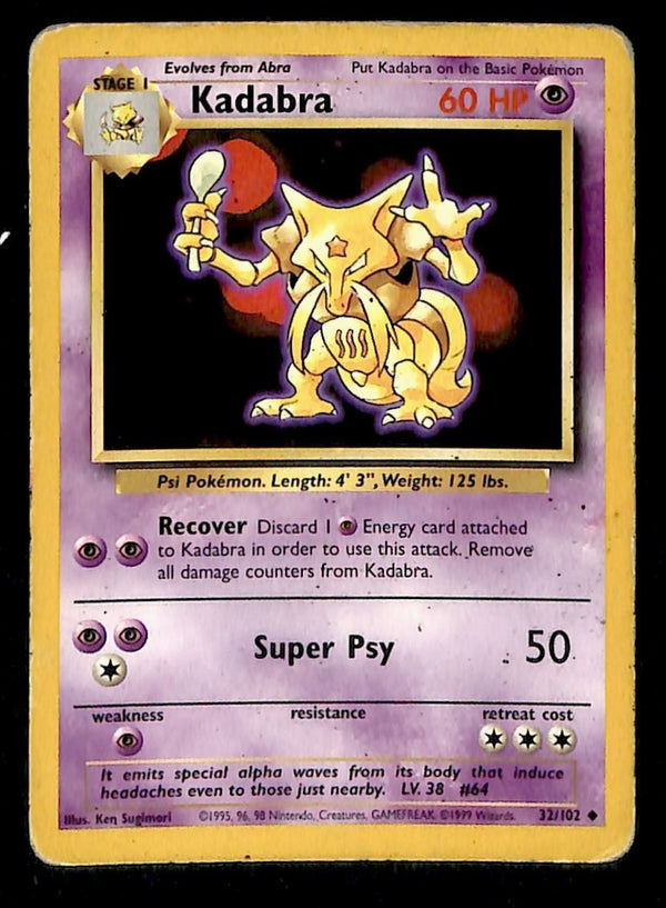 Kadabra Base Set 1999 Unlimited Print VG, 32/102 Pokemon Card.