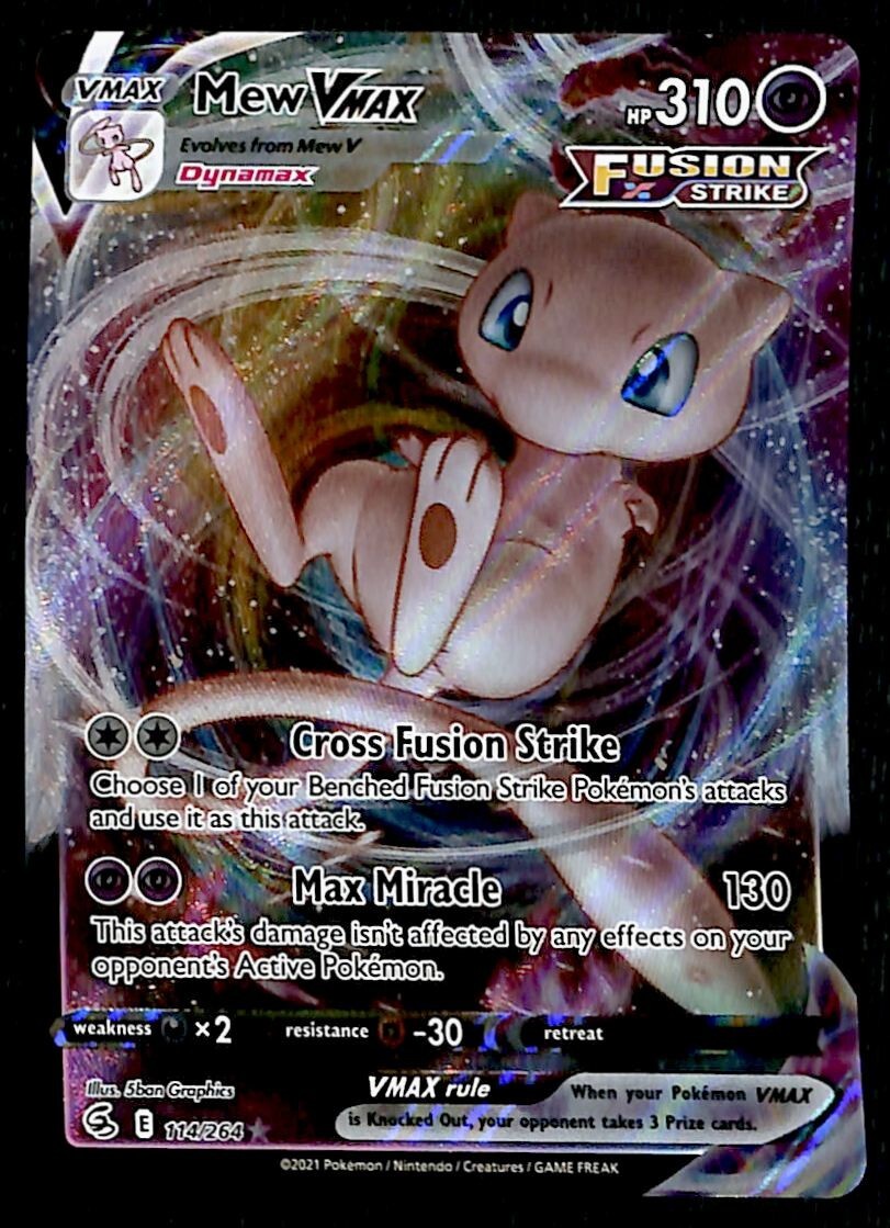 Near Mint Pokemon TCG Mew VMAX 114/264 Fusion Strike Ultra Rare Full Art Pokmon Card - Near Mint Mew V 113/264 Swsh08: Fusion Strike Near Mint Pokemon TCG Mew VMAX 114/264 Fusion Strike Ultra Rare Full Art Pokmon Card - Near Mint Mew V 113/264 Swsh08: Fusion Strike