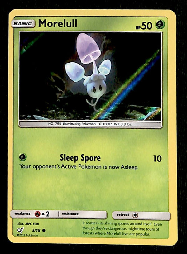 Morelull Holo Detective Pikachu NM, 3/18 Pokemon Card.