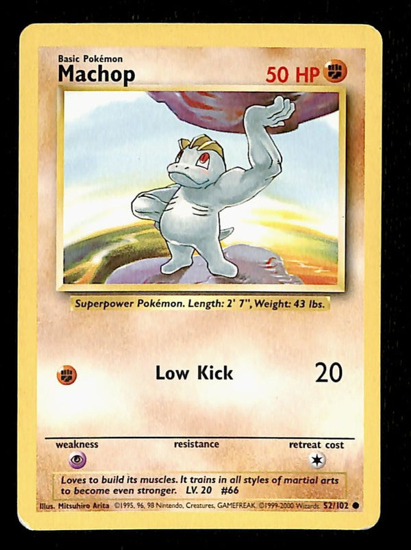 Machop Base Set 1999-2000 4th Print LP, 52/102 Pokemon Card.