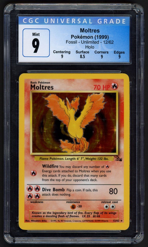 Moltes Holo Fossil 12/62, CGC 9 Pokémon Card