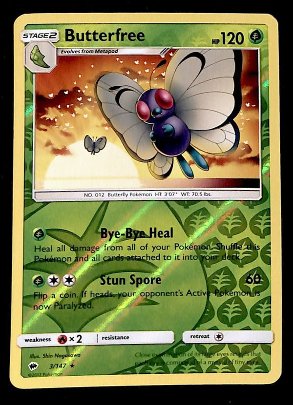 Butterfree Reverse Holo Burning Shadows 3/147, VG Pokemon Card