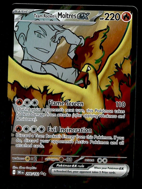 Team Rockets Moltres Full Art Destined Rivals 208/182, NM PokemonCard