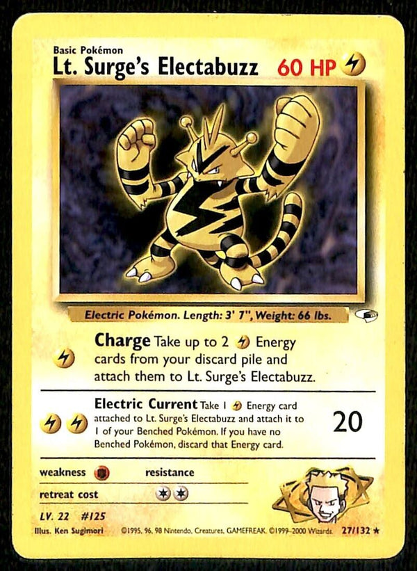 Lt Surges Electabuzz Gym Heroes VG, 27/132 Pokemon Card.