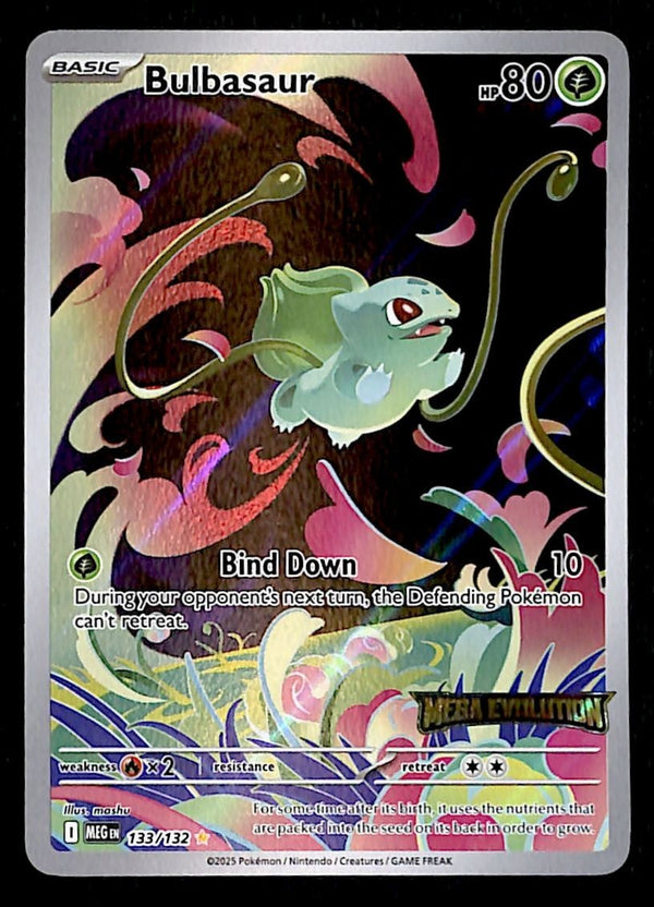 Bulbasaur Illustration Rare Stamped Mega Evolution MEG 133/132, NM Pok Bulbasaur Illustration Rare Stamped Mega Evolution MEG 133/132, NM Pok