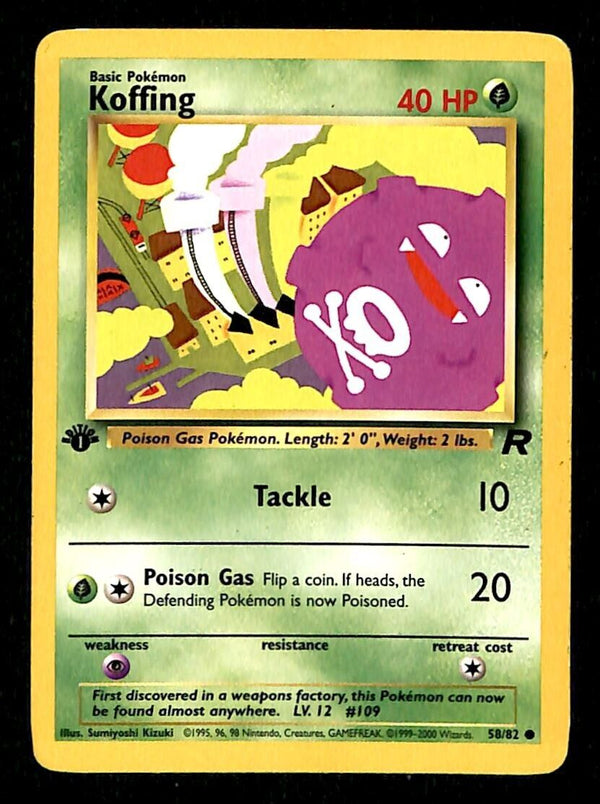Koffing Team Rocket 1st Edition EX, 58/82 Pokemon Card.
