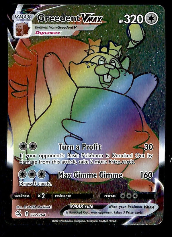 Greedent VMAX Rainbow Secret Rare Fusion Strike 272/264, NM Pokemon Ca Greedent VMAX Rainbow Secret Rare Fusion Strike 272/264, NM Pokemon Ca