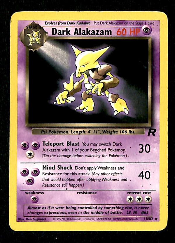 Dark Alakazam Team Rocket VG, 18/82 Pokemon Card. Dark Alakazam Team Rocket VG, 18/82 Pokemon Card.