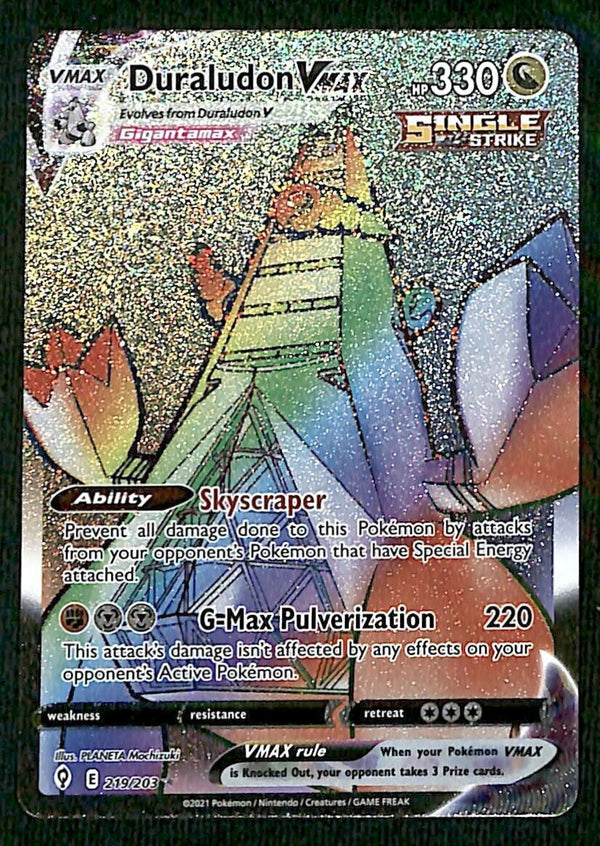 Duraludon Vmax Rainbow Rare Evolving Skies 219/203, NM Pokemon Card Duraludon Vmax Rainbow Rare Evolving Skies 219/203, NM Pokemon Card